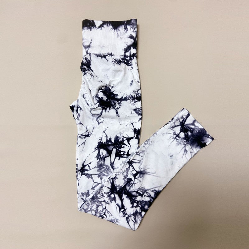 Women's Tie-dye Printed High Waist Seamless Peach Yoga Tight Trousers