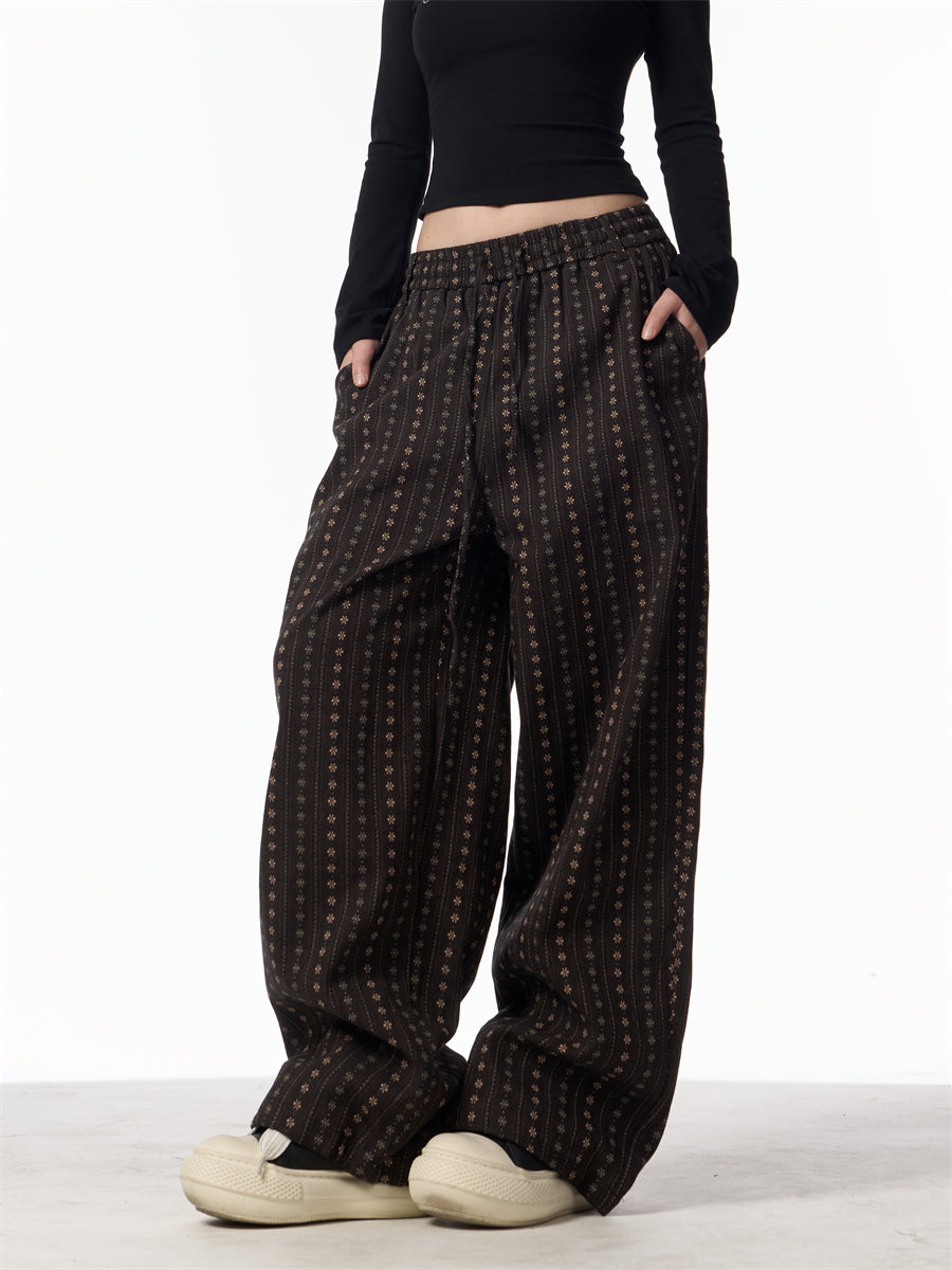 Spring New Retro Jacquard All-matching Straight Wide-leg Pants