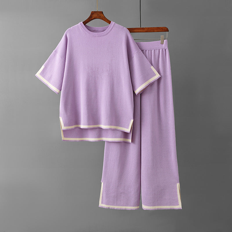 Short-sleeved Sweater Wide-leg Pants Suit