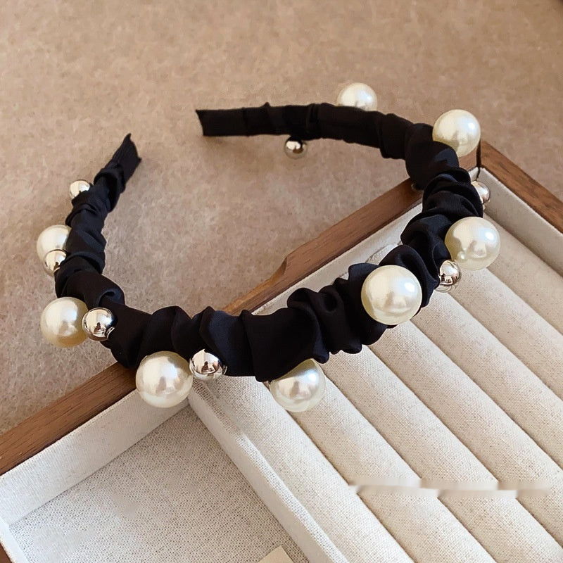 Diamond Black Flocking Pearl Headband Retro