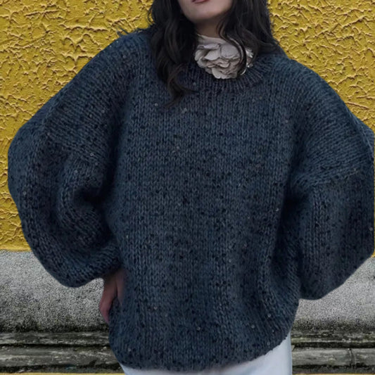 European And American Loose Round Neck Fashion Sequined Mohair Sweater Lantern Sleeve