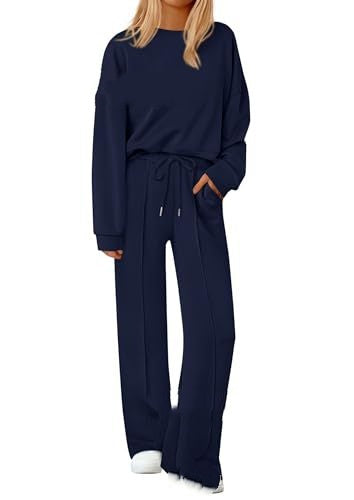 Loose-fitting Solid-color Long-sleeve Top And Pants Two-piece Set