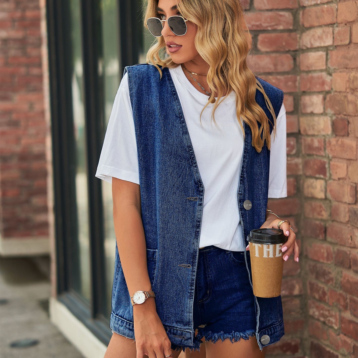 Womens Denim Vest Sleeveless Waistcoat Top