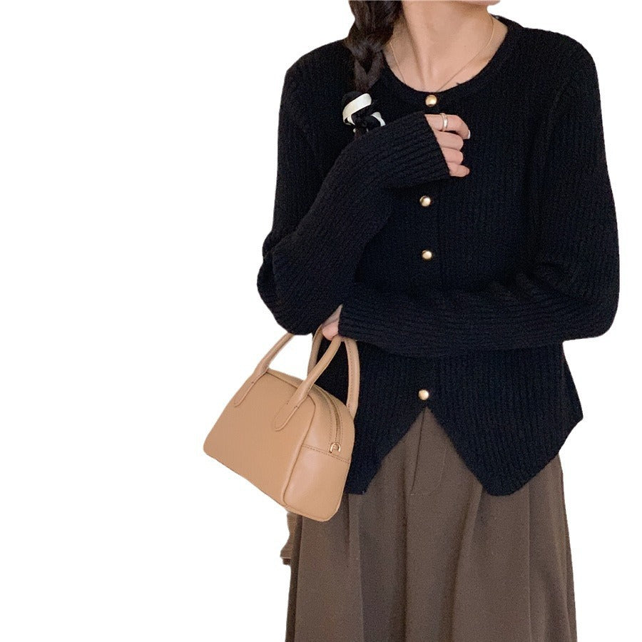 Irregular Crew Neck Knitted Cardigan Slim-fit Sweater Coat