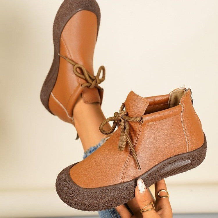 Plus-size Retro Lace-up Casual Soft Leather Shoes For Women