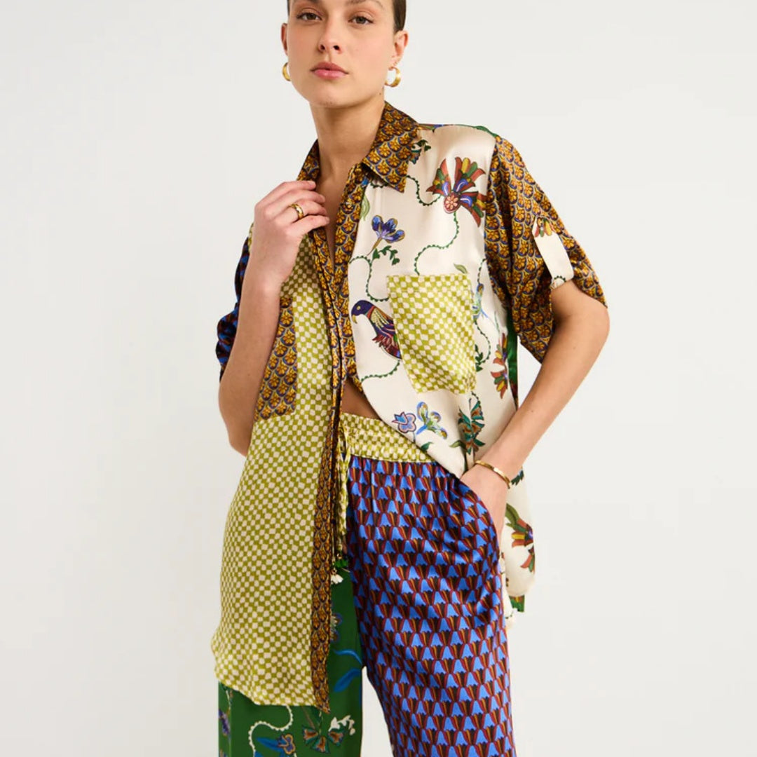 Fashion Personalized Printed Short Sleeve Color Matching Vacation Leisure Suit