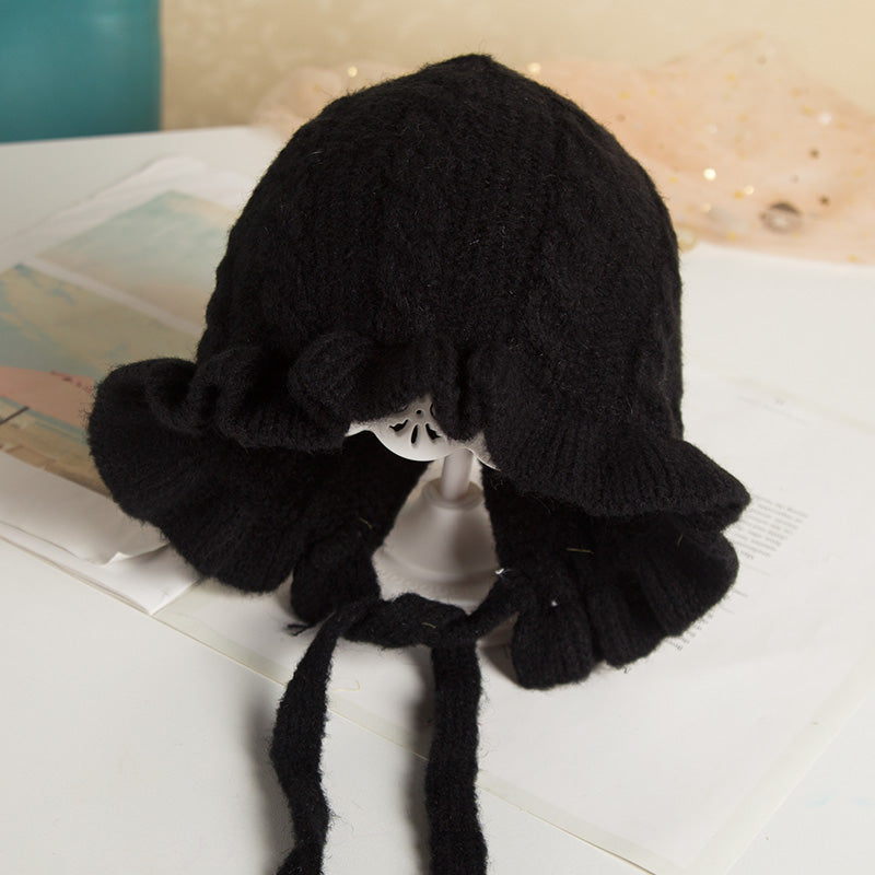 Baby Princess Lace Ear Protection Knitted Warm Wool Hat