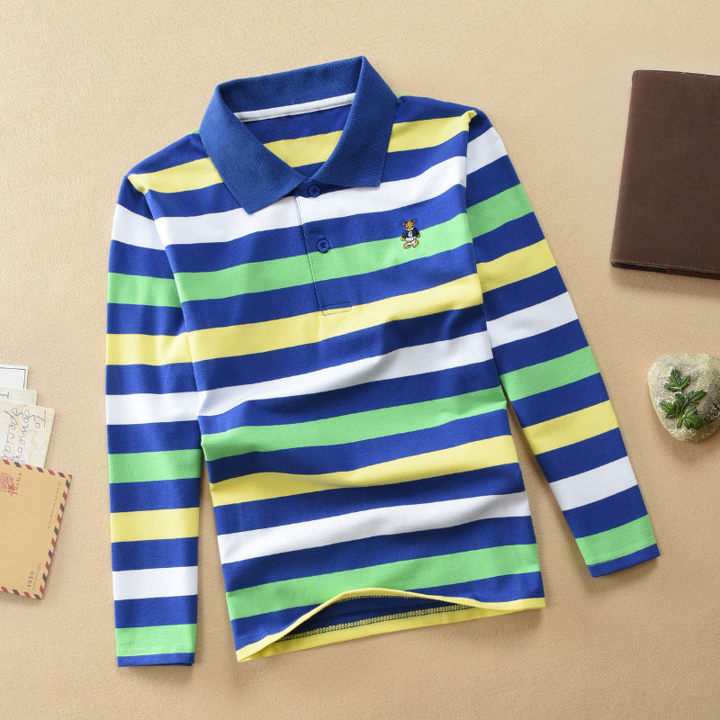 Turn-down Collar Long-sleeve T-shirt Childrens Clothing Business Top