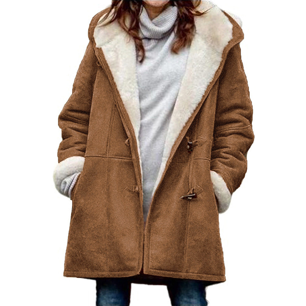 New Coat With Cashmere Fur Collar Pockets Women's