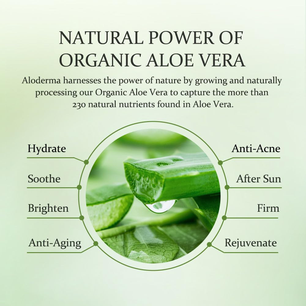 Organic Aloe Vera Gel for Face & Body, 96% Pure Aloe Gel Made within 12 Hours of Harvest, Ideal for Skin, Scalp, & Hair Hydration, Calming Moisturizer for Soothing after Sun Care, 7.05Oz