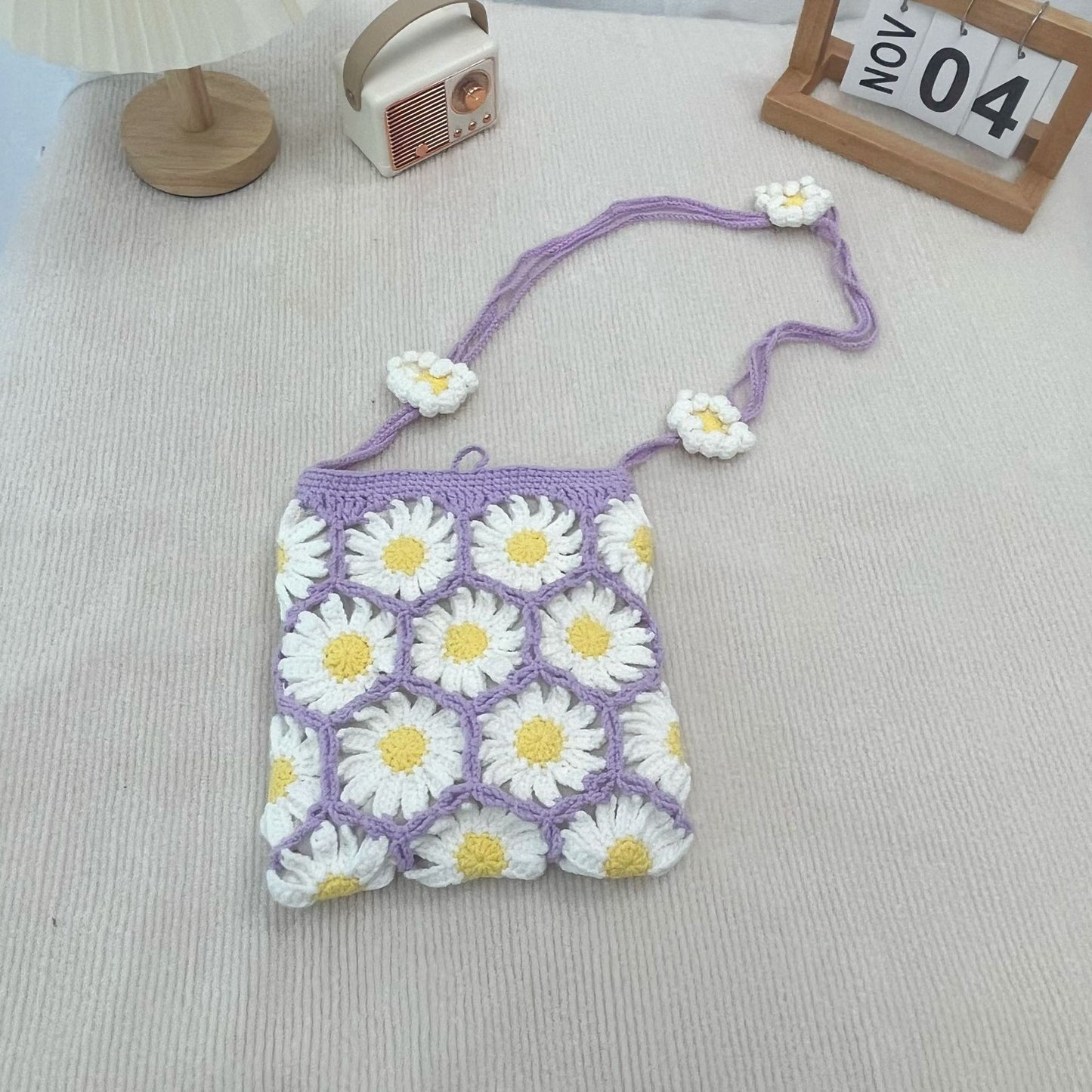 New Wool Crocheted Creative Hand Weaving Three-dimensional Flower Shoulder Bag
