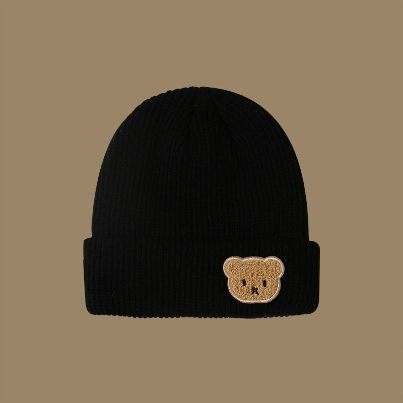 Knitted Wool Warm Hat Embroidered Bear Hat