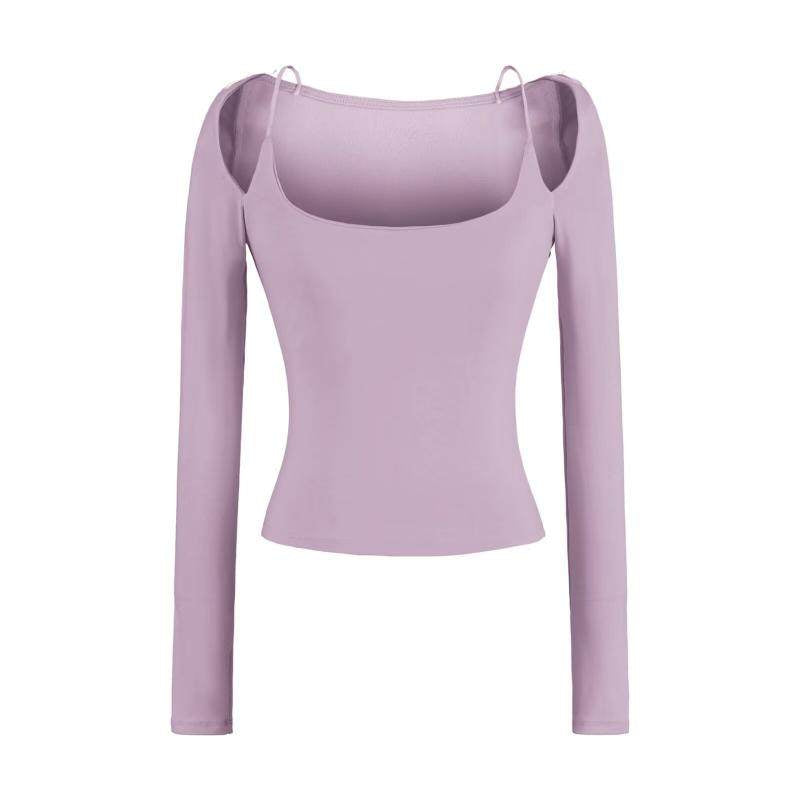 Off-shoulder Halter-neck Long-sleeve T-shirt With A Plunging Neckline A Sleek Ultra-feminine Base Layer