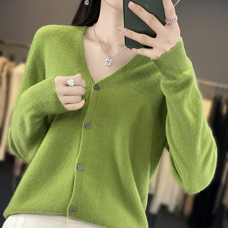 Women's V-neck Seamless Front Line Ready-made Garments Wool Cardigan