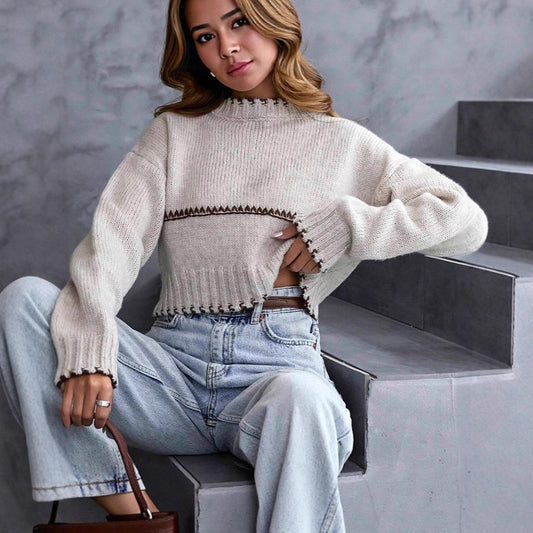 Kort Strikket Sweater Løs Afslappet Amerikansk Fritidsmode Kvinder
