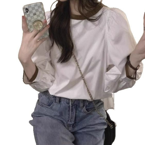New Korean-style Loose-fit French Retro Long-sleeve Shirt