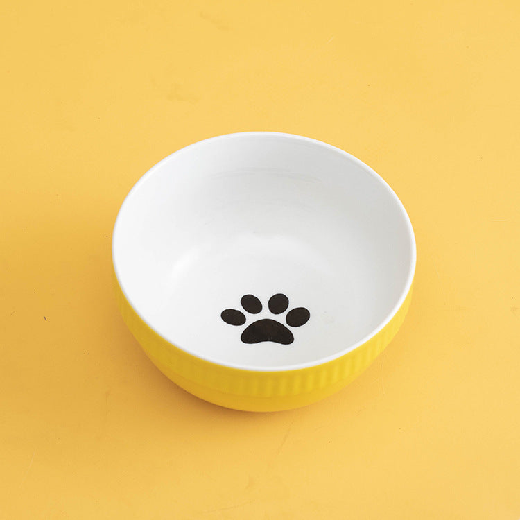 Ceramic Pet Bowl High Foot Neck Protection Snacks Anti-black Chin Oblique Mouth