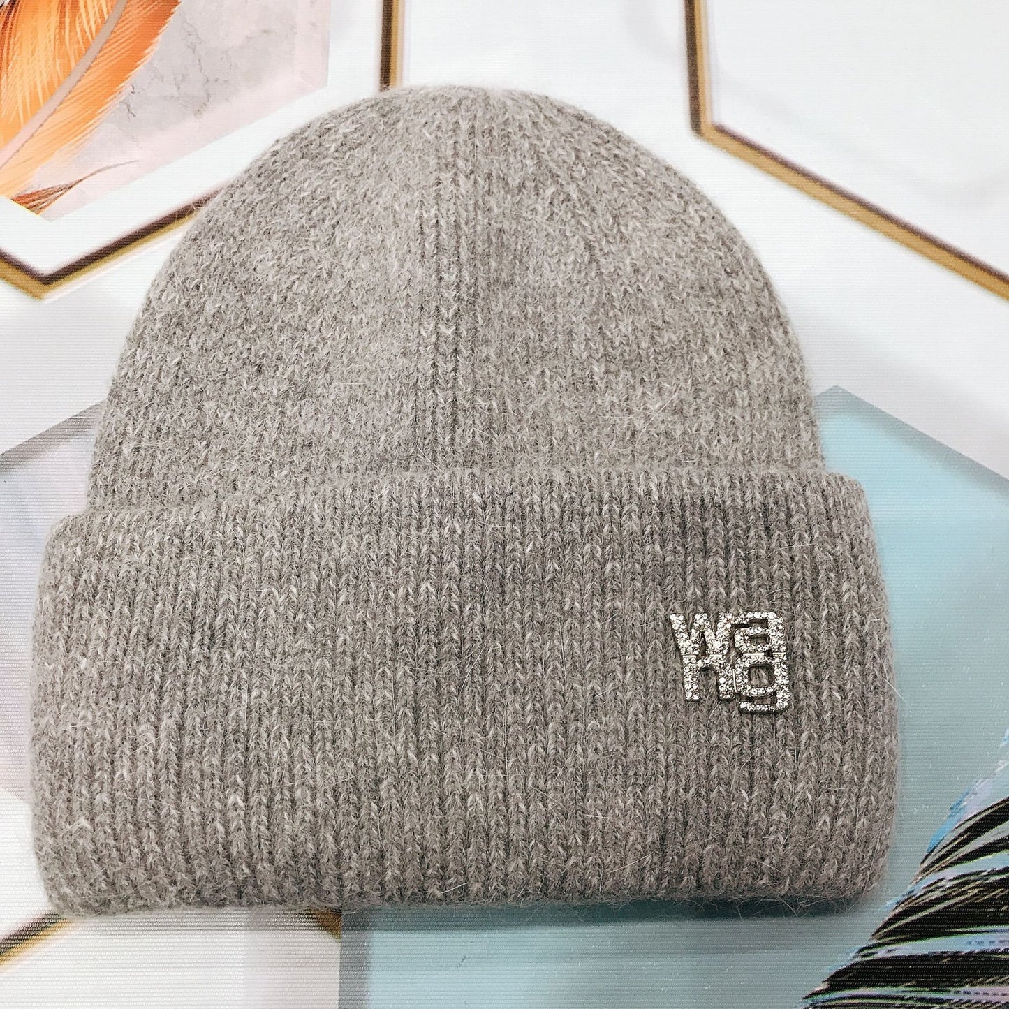 Rabbit Hair Double Fold Brim Knitted Hat