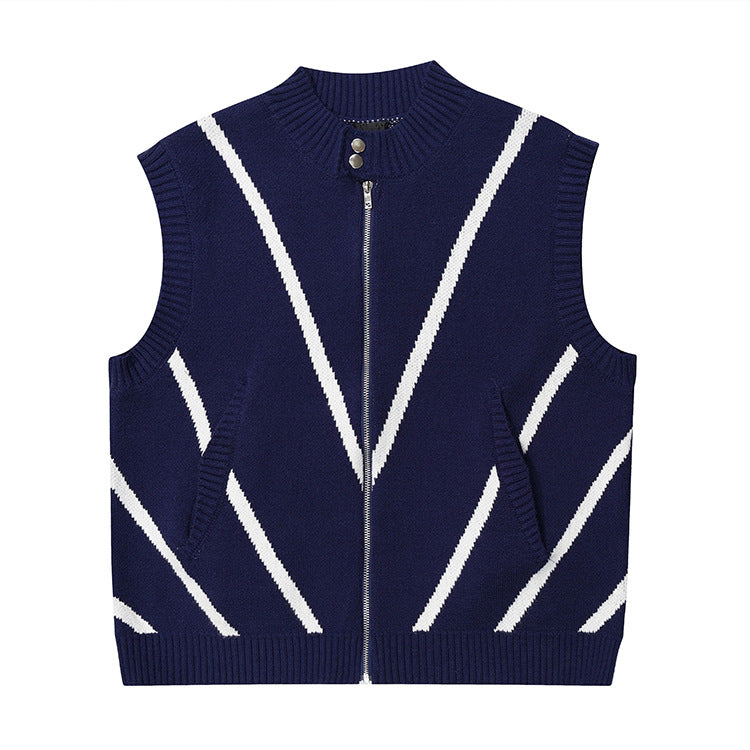 Retro Style Street Trendy Zippered Knitted Vest