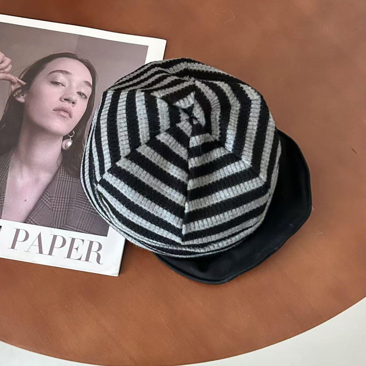 Womens Casual And Versatile Retro Striped Knitted Beret