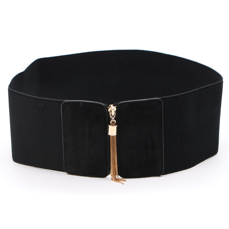 Fashion Black Elastic Wide Waist Dress Shirt Decoration Belt