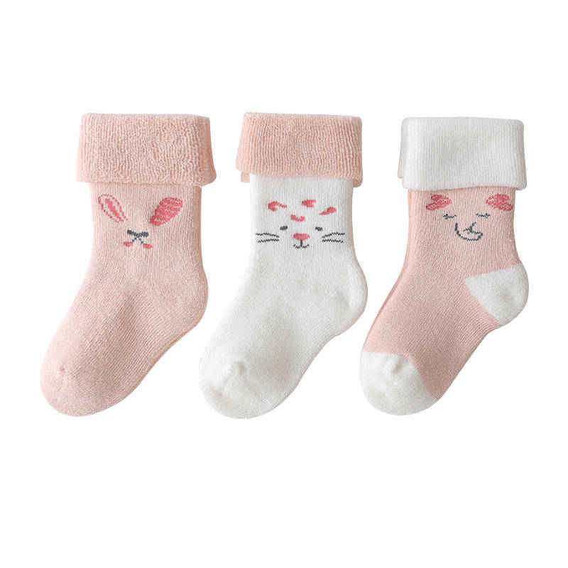 Thickened Children's Socks Cartoon Turn Up Long Plus Velvet Warm Cotton Newborn
