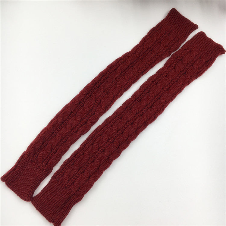 Women's Warm Solid Color Twist Long Half Finger Elastic Sleeves