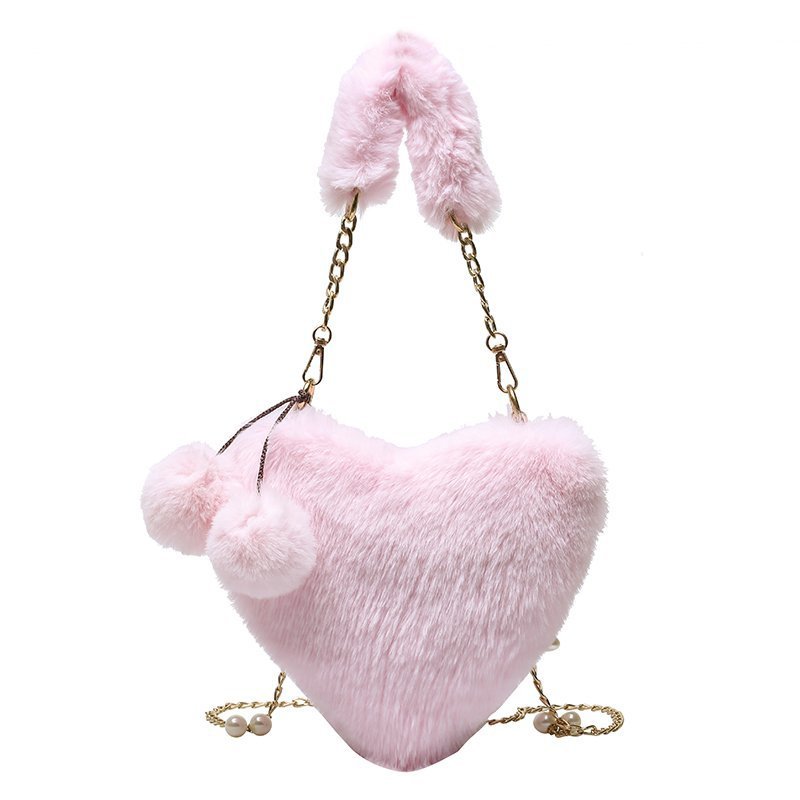 Women's Fashion Love Imitation Rex Rabbit Plush One-shoulder Crossbody Bag