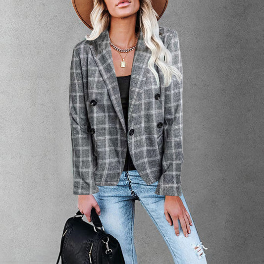 Women's New Plaid Print Button Casual Suit