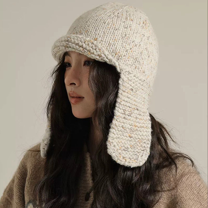 Retro Face-looking Small Mixed Color Woven Knitted Earmuffs Hat
