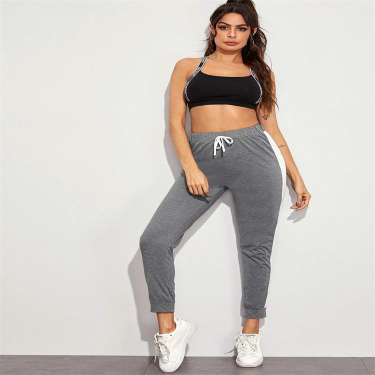 Fashion Explosion European And American Sexy Comfortable Featured Striped Patchwork Sweatpants