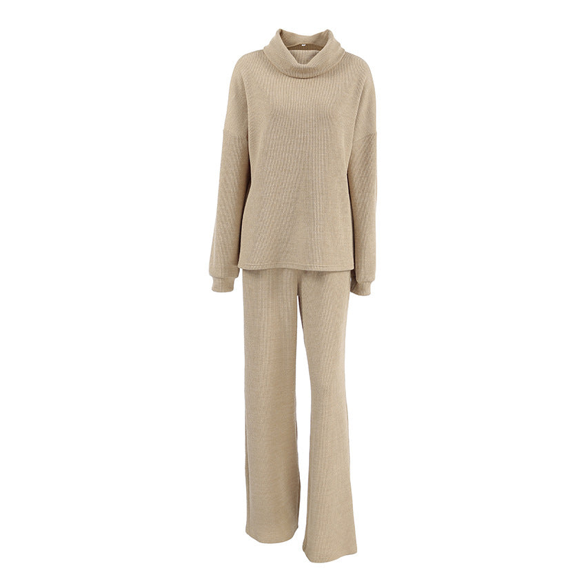 Autumn And Winter Khaki Turtleneck Knitted Sweater Suit