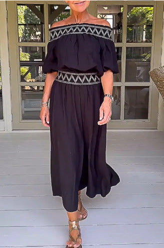 Women's Fashion Solid Color Off-shoulder Wide-leg Jumpsuit