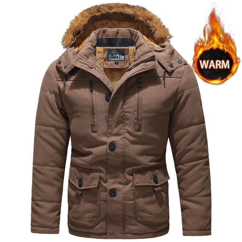 Casual Multi-pocket Hooded Men's Thick Cotton Jacket