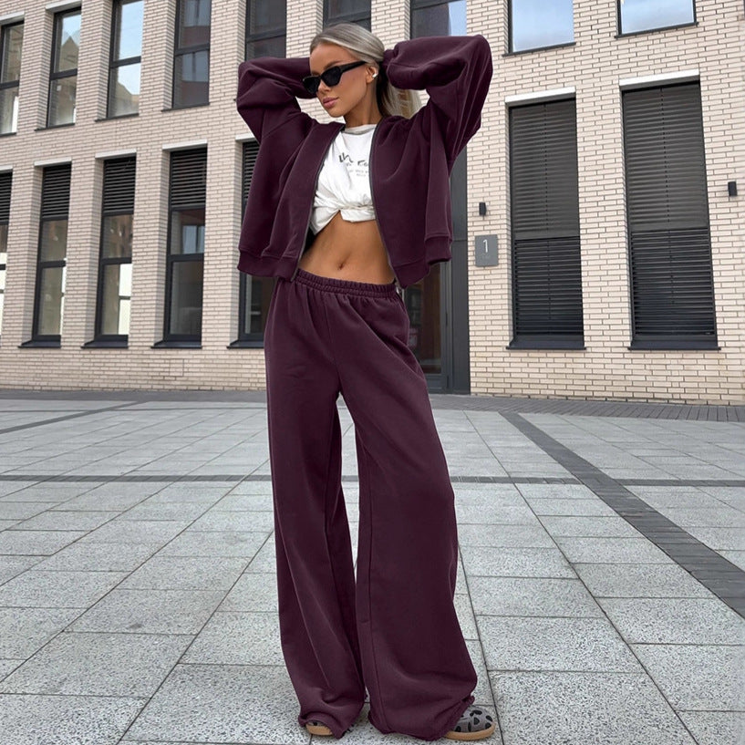 Fall Winter Fashion Coat And Trousers Two-piece Set