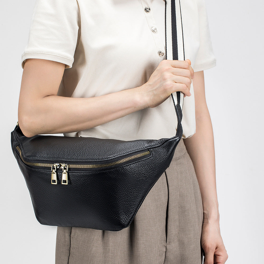 Genuine Leather Messenger Bag Waist Bag Large Capacity First Layer Cowhide Simple Casual Shoulder Bag For Women