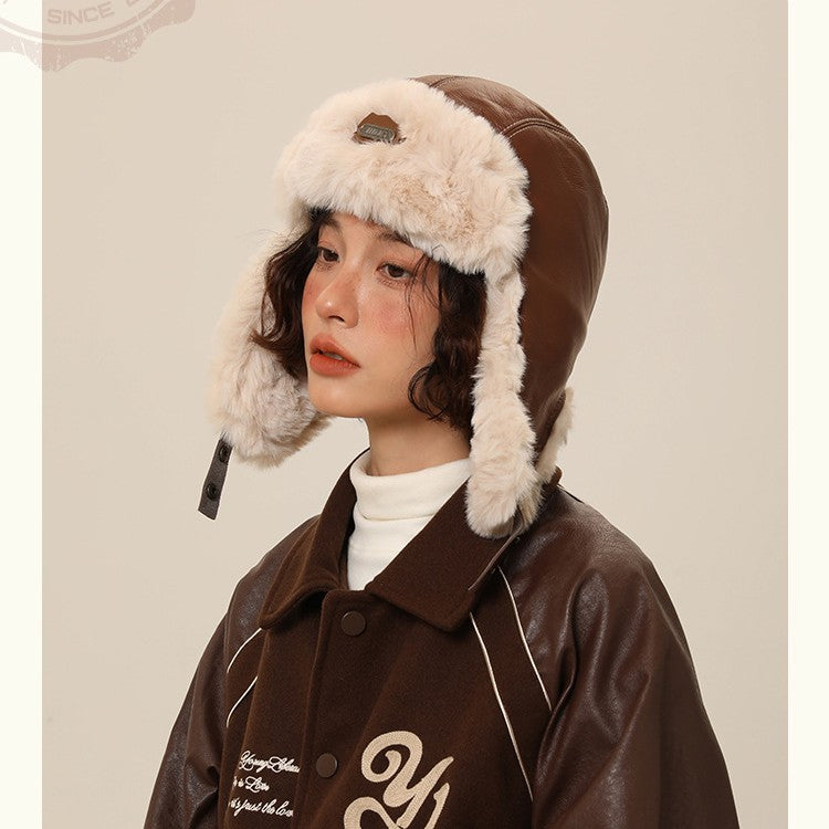 Autumn And Winter Men's And Women's Warm Vintage Leather Pilot Hat