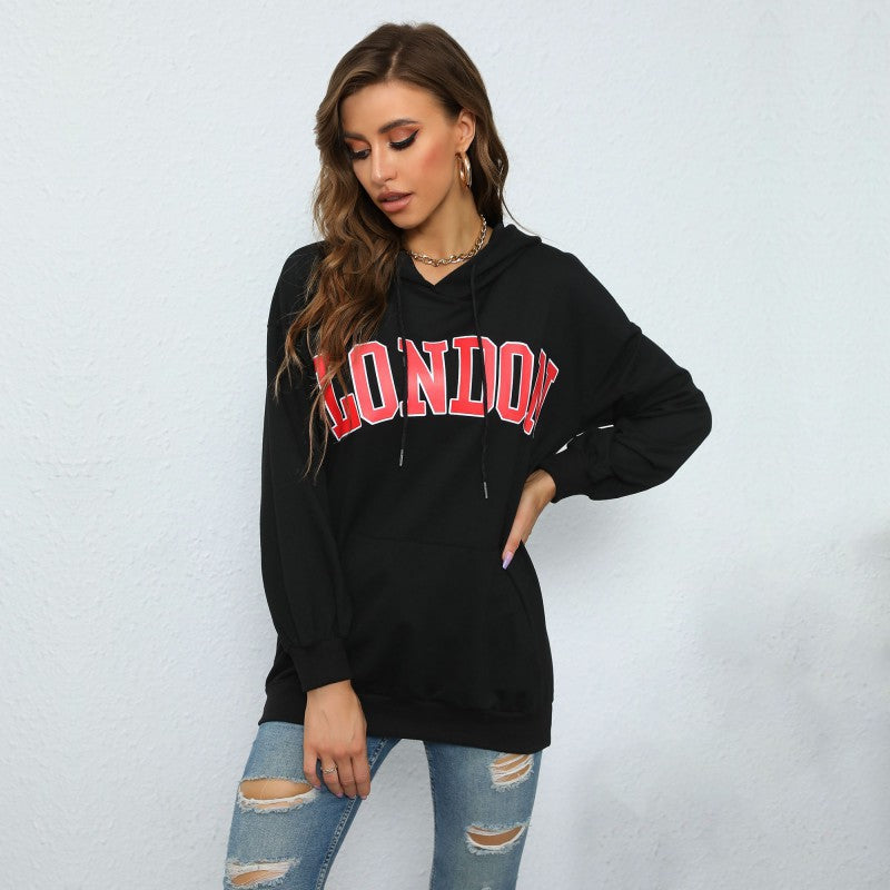 European And American Women's Clothing Hooded Letter-print Sweatshirt Leisure Pullover Hoodie