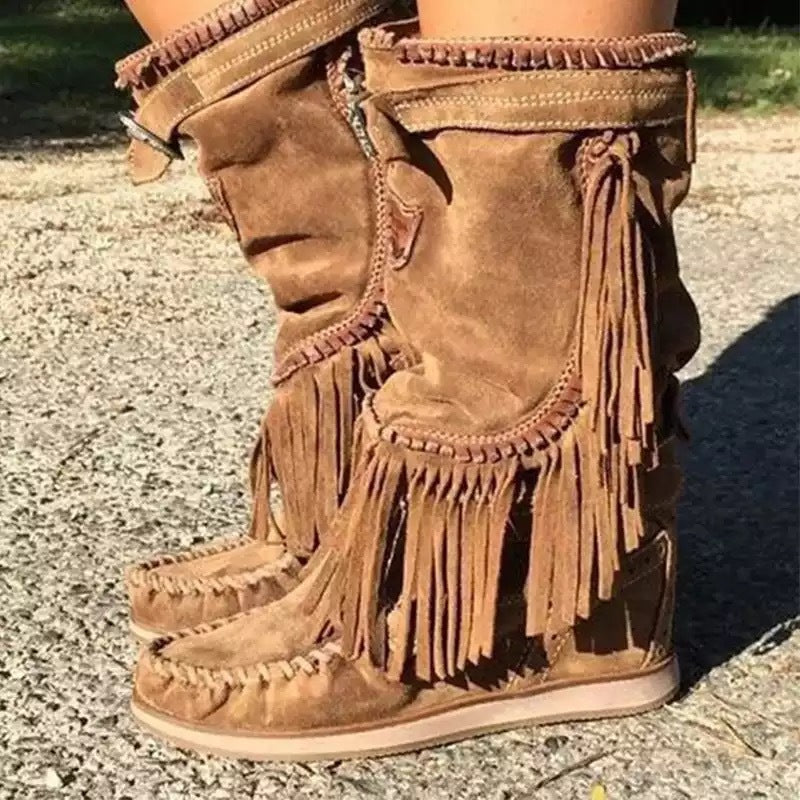 Women's Casual Fringed All-match Mid-tube Boots