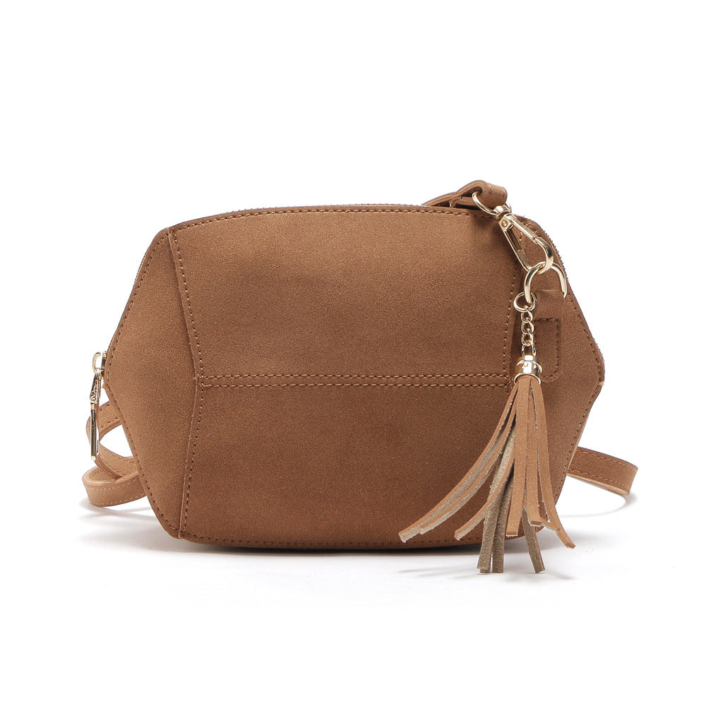 Fashionable And Simple Frosted Simulation Leather Candy Color Tassel Small Shell Bag