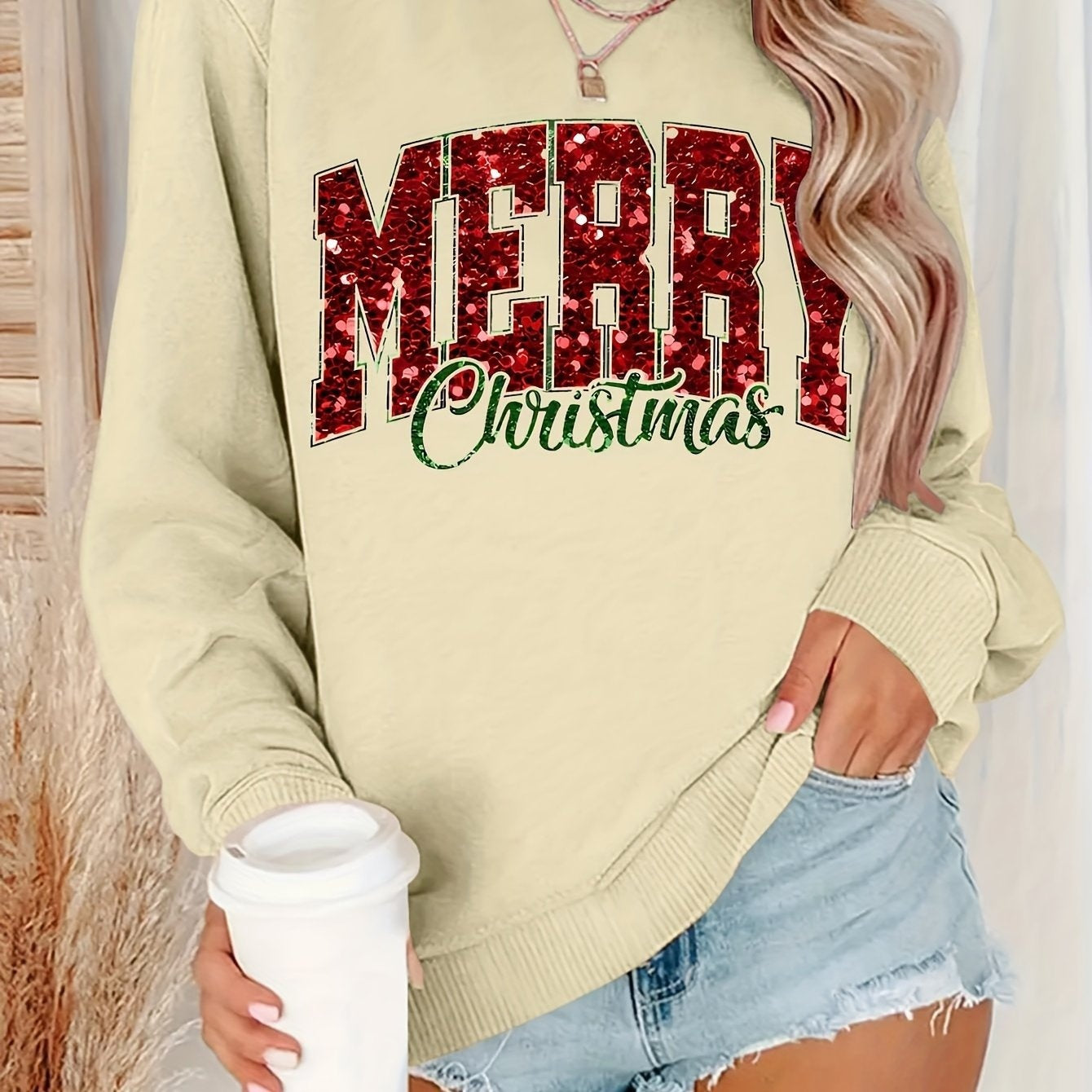 Casual Round Neck Women's Christmas Pattern Sweater