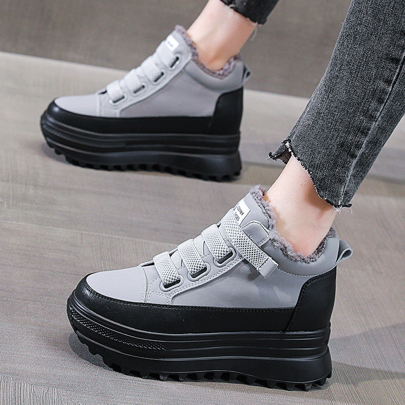 High-top Women's Fleece Leather Fashion Casual Platform Shoes