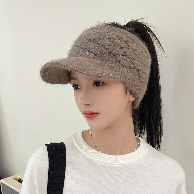 Women's Simple Plaid Small Warm Wool Hat