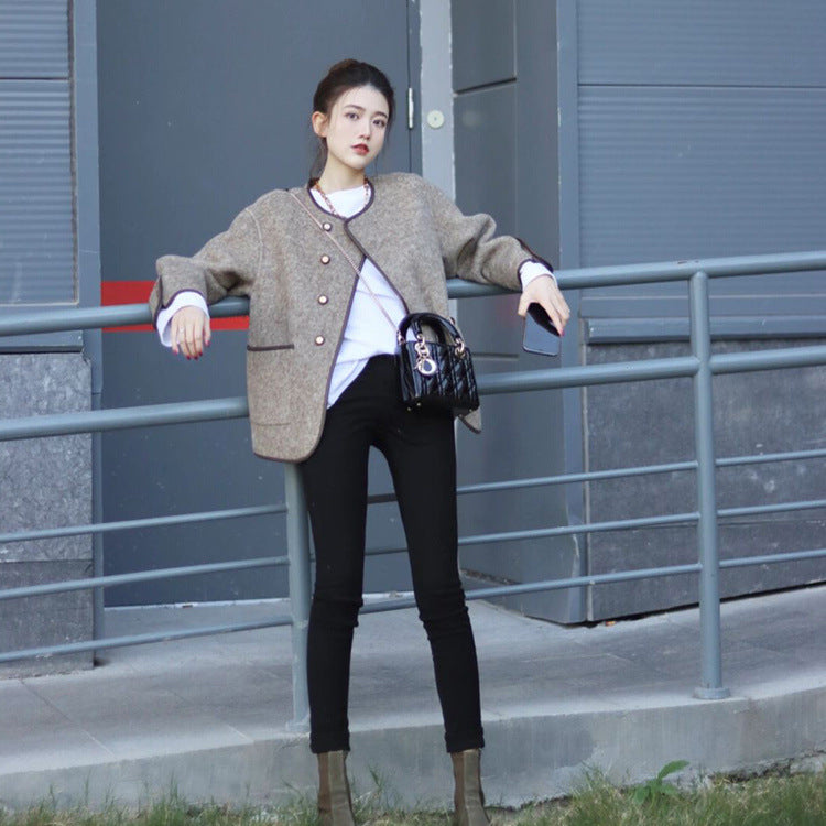 Double-sided Wool Overcoat Women's Short Simple Chanel Style Woolen
