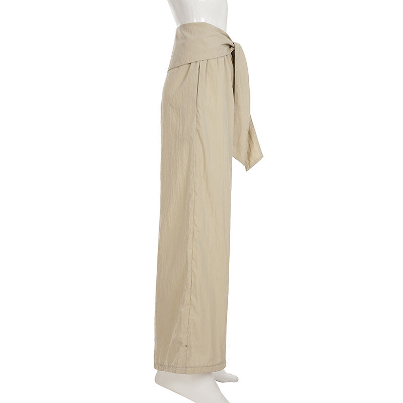 Womens Casual Minimalist High-Waisted Drapey Straight-Leg Pants