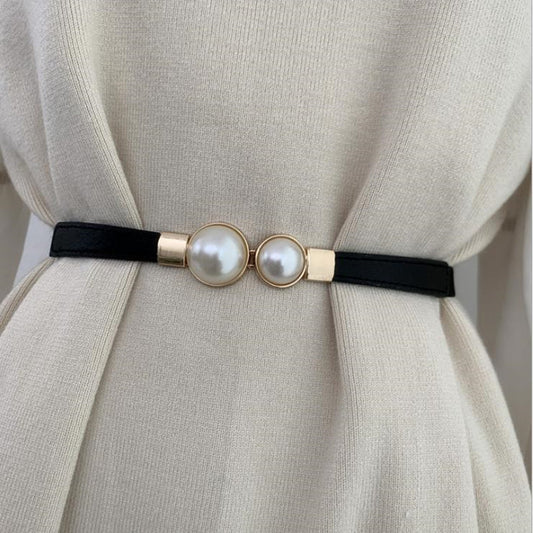 Women's Versatile Elastic Pearl Pair Buckle Belt