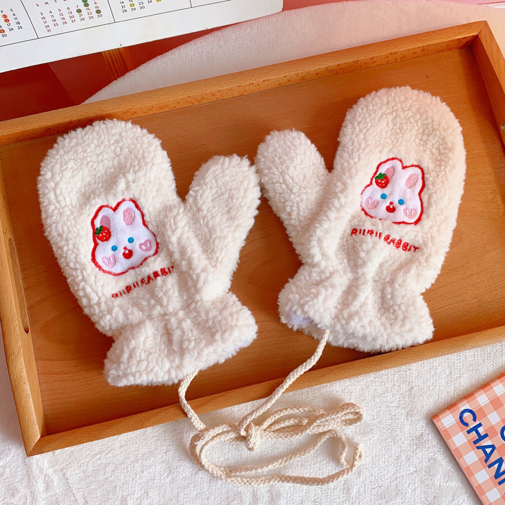 Plush Gloves Fleece-lined Thick Windproof Warm Plush Full Finger Halter