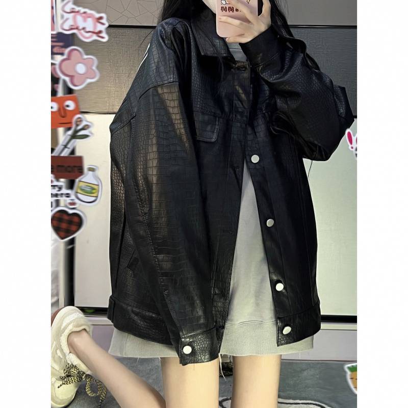 Women's Embroidered Pattern Leather Jacket