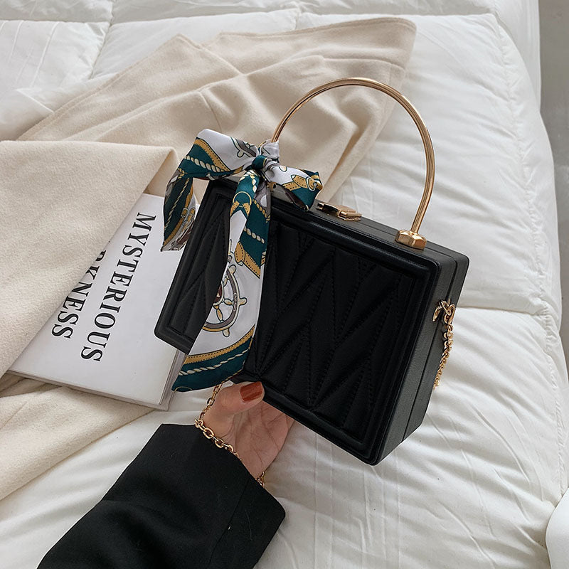 Female Silk Scarf Fold Small Square Texture Foreign Style Chain Portable Box Bag