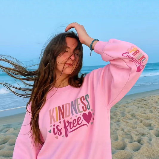 Womens Long-Sleeve Crew-Neck Printed Pullover Sweatshirt For Sports